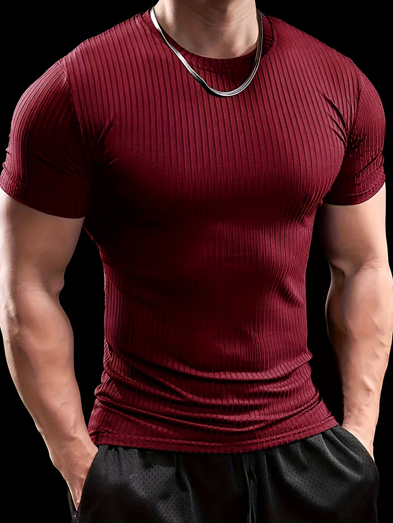 Slim-fit ribbed short-sleeved T-shirt