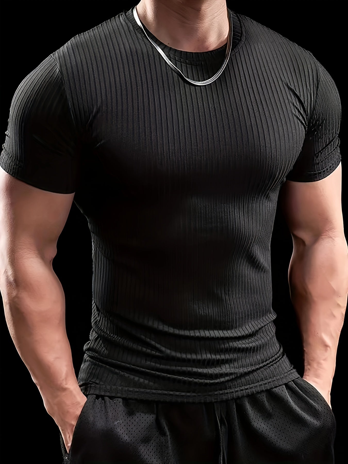 Slim-fit ribbed short-sleeved T-shirt