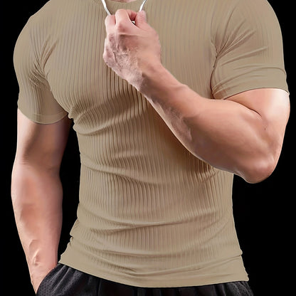 Slim-fit ribbed short-sleeved T-shirt