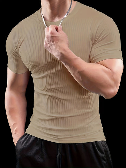 Slim-fit ribbed short-sleeved T-shirt