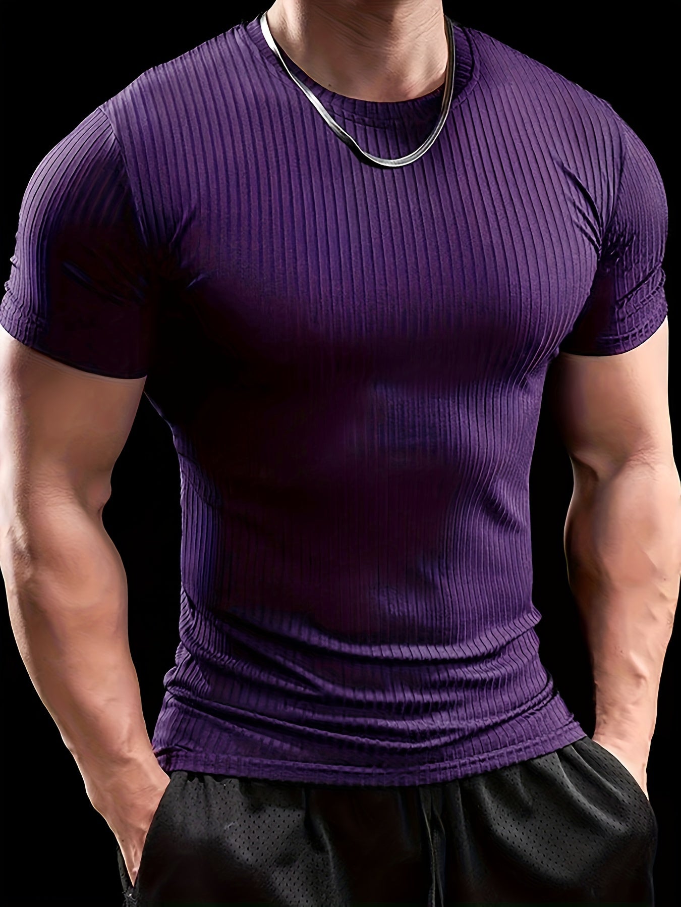 Slim-fit ribbed short-sleeved T-shirt