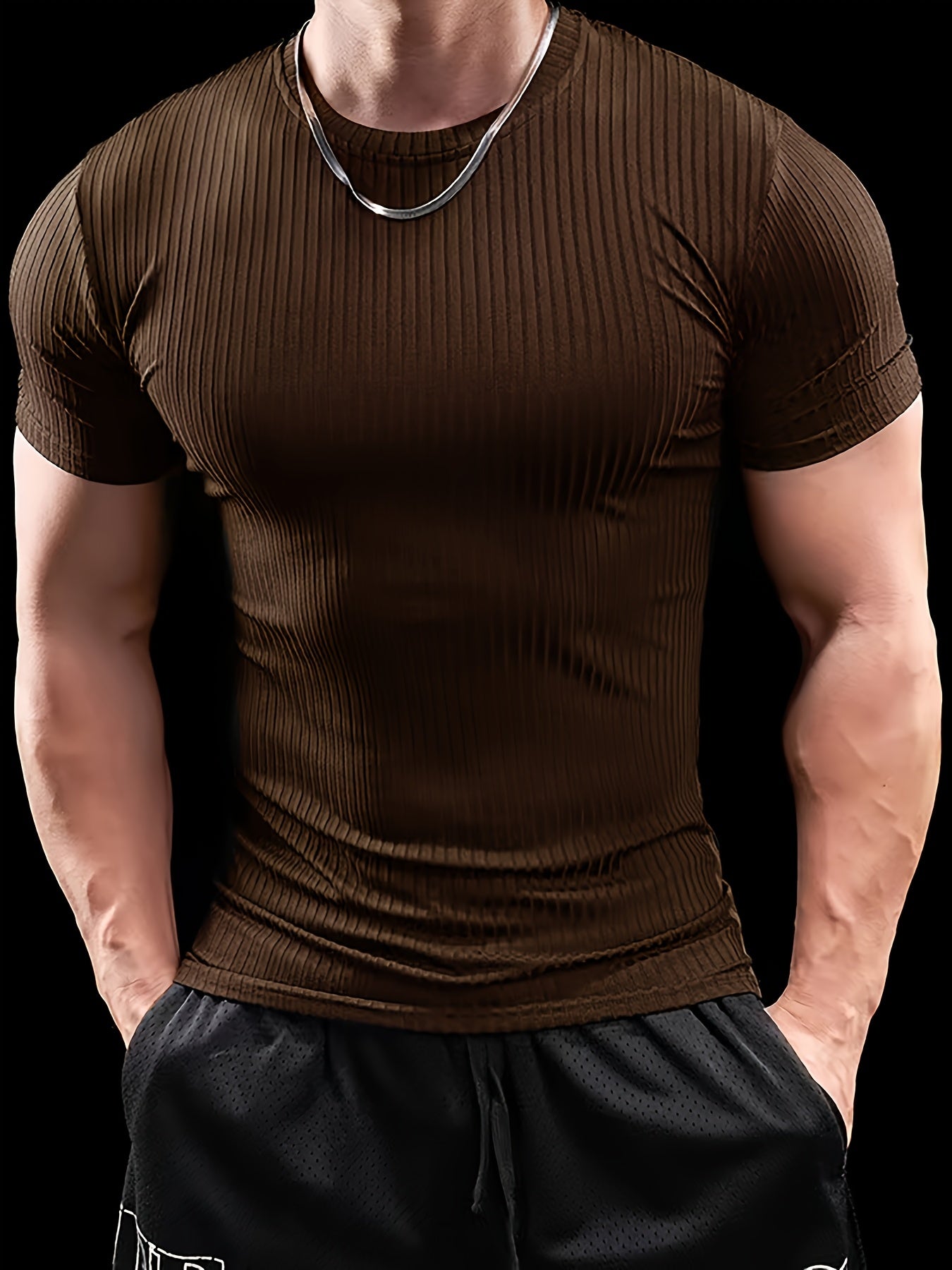 Slim-fit ribbed short-sleeved T-shirt