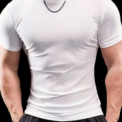 Slim-fit ribbed short-sleeved T-shirt